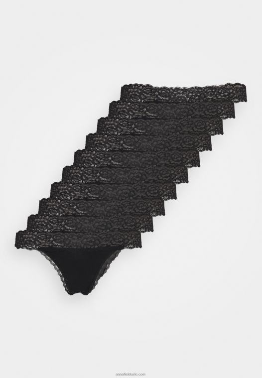 Anna Field kvinner 10 ps bomull og blonder string thong svart P266L1011 - Bilde 4