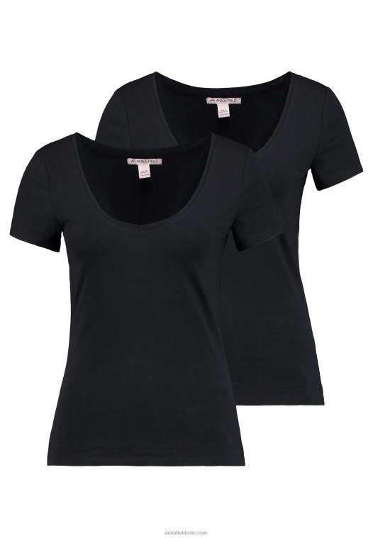 Anna Field kvinner 2 pakke basic t-skjorte svart P266L354 - Bilde 4