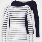 Anna Field kvinner 2 pakke langermet topp hvit/marine P266L587