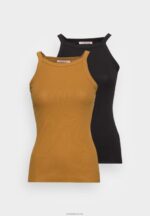 Anna Field kvinner 2 pakke topp svart/khaki P266L401 - Bilde 5
