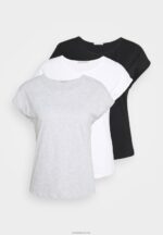 Anna Field kvinner 3-pack basic t-skjorte svart/hvit/flekket lys grå P266L266 - Bilde 10