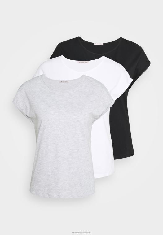 Anna Field kvinner 3-pack basic t-skjorte svart/hvit/flekket lys grå P266L266 - Bilde 10