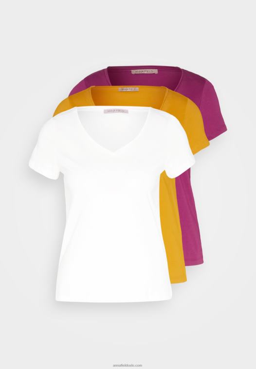 Anna Field kvinner 3-paks basic t-skjorte mørk gul/lilla/hvit P266L255 - Bilde 7