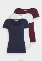 Anna Field kvinner 3-paks basic t-skjorte mørk rød/mørk blå/hvit P266L330