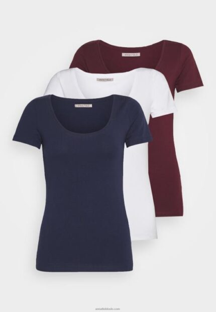 Anna Field kvinner 3-paks basic t-skjorte mørk rød/mørk blå/hvit P266L330