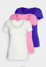 Anna Field kvinner 3-paks basic t-skjorte mørkeblå/rosa/off white P266L335