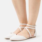 Anna Field kvinner ankelreim ballett pumps hvit P266L2158