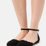 Anna Field kvinner ankelreim ballett pumps svart P266L2155