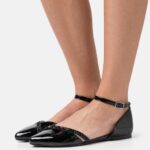 Anna Field kvinner ankelreim ballett pumps svart P266L2173