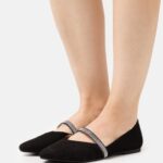 Anna Field kvinner ankelreim ballett pumps svart P266L2176