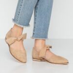 Anna Field kvinner ankelstropp i skinn ballett pumps beige P266L2162