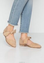Anna Field kvinner ankelstropp i skinn ballett pumps beige P266L2162