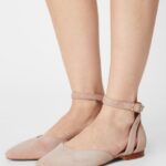 Anna Field kvinner ankelstropp i skinn ballett pumps beige P266L2164