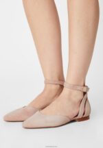 Anna Field kvinner ankelstropp i skinn ballett pumps beige P266L2164