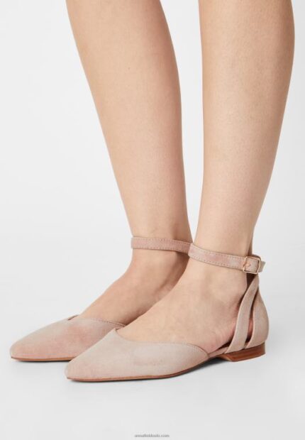 Anna Field kvinner ankelstropp i skinn ballett pumps beige P266L2164