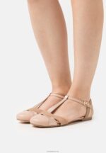 Anna Field kvinner ankelstropp i skinn ballett pumps beige P266L2168