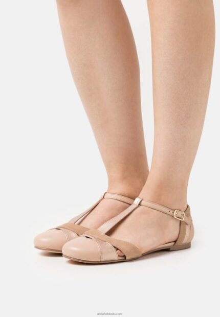 Anna Field kvinner ankelstropp i skinn ballett pumps beige P266L2168