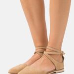 Anna Field kvinner ankelstropp i skinn ballett pumps beige P266L2170