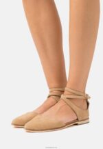 Anna Field kvinner ankelstropp i skinn ballett pumps beige P266L2170