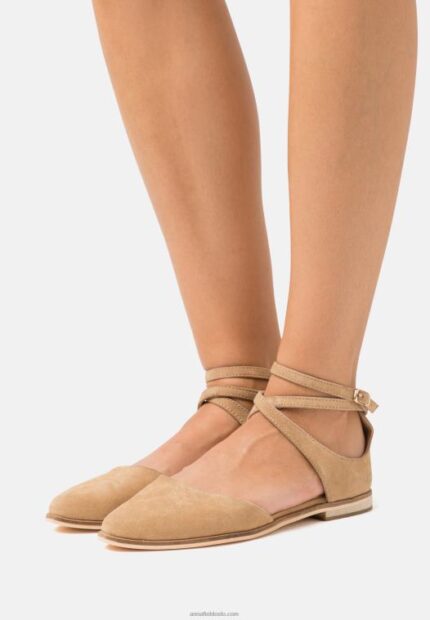 Anna Field kvinner ankelstropp i skinn ballett pumps beige P266L2170