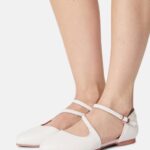 Anna Field kvinner ankelstropp i skinn ballettpumps hvit P266L2167