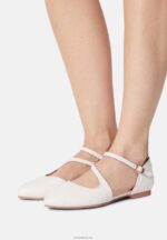 Anna Field kvinner ankelstropp i skinn ballettpumps hvit P266L2167