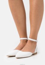 Anna Field kvinner ankelstropp i skinn ballettpumps hvit P266L2174