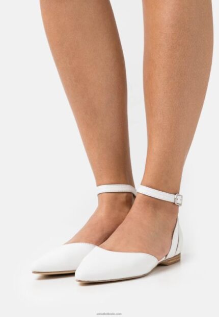 Anna Field kvinner ankelstropp i skinn ballettpumps hvit P266L2174