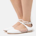 Anna Field kvinner ankelstropp i skinn ballettpumps hvit P266L2180