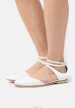 Anna Field kvinner ankelstropp i skinn ballettpumps hvit P266L2180