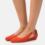 Anna Field kvinner ankelstropp i skinn ballettpumps rød P266L2165