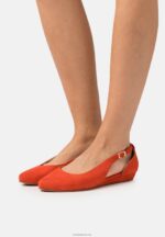 Anna Field kvinner ankelstropp i skinn ballettpumps rød P266L2165