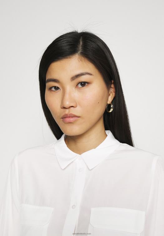 Anna Field kvinner basic bluse med frontlommer button-down bluse offwhite P266L671 - Bilde 5