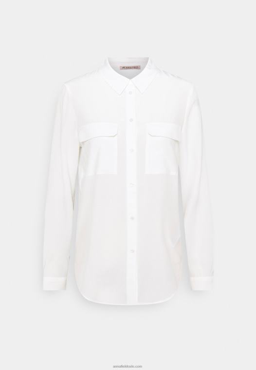Anna Field kvinner basic bluse med frontlommer button-down bluse offwhite P266L671 - Bilde 6