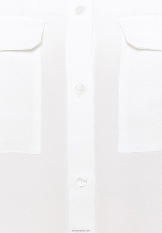 Anna Field kvinner basic bluse med frontlommer button-down bluse offwhite P266L671 - Bilde 7