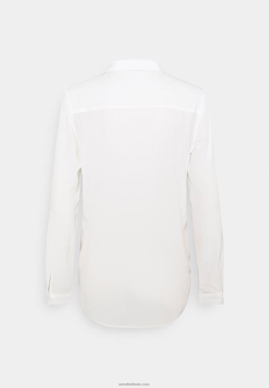 Anna Field kvinner basic bluse med frontlommer button-down bluse offwhite P266L671 - Bilde 8