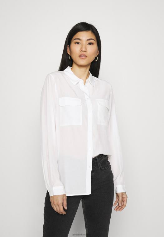Anna Field kvinner basic bluse med frontlommer button-down bluse offwhite P266L671 - Bilde 1