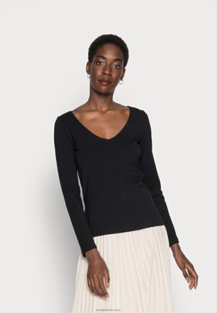 Anna Field kvinner basic langermet topp svart P266L594