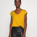Anna Field kvinner basic t-skjorte gylden gul P266L279