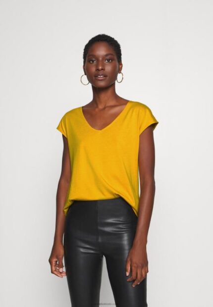 Anna Field kvinner basic t-skjorte gylden gul P266L279