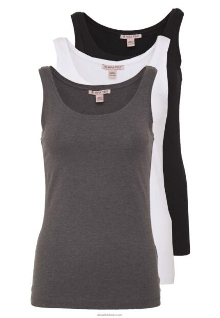 Anna Field kvinner basic tank 3er pack topp svart hvit mottl P266L434