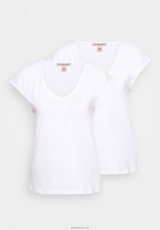 Anna Field kvinner basic v-hals drop shoulder 2 pack basic t-skjorte hvit/hvit P266L297 - Bilde 4