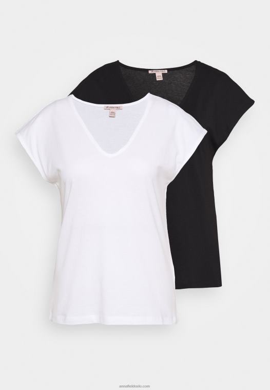 Anna Field kvinner basic v-hals drop shoulder 2 pack basic t-skjorte svart/hvit P266L261 - Bilde 5