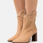Anna Field kvinner lær cowboy/biker ankel støvlett beige P266L2052