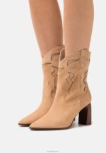 Anna Field kvinner lær cowboy/biker ankel støvlett beige P266L2052