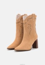 Anna Field kvinner lær cowboy/biker ankel støvlett beige P266L2052 - Bilde 3