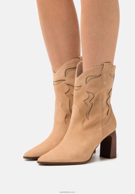 Anna Field kvinner lær cowboy/biker ankel støvlett beige P266L2052