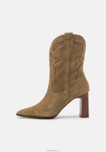 Anna Field kvinner lær cowboy/biker ankelstøvel khaki P266L2051 - Bilde 2