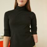 Anna Field kvinner langermet topp svart P266L579