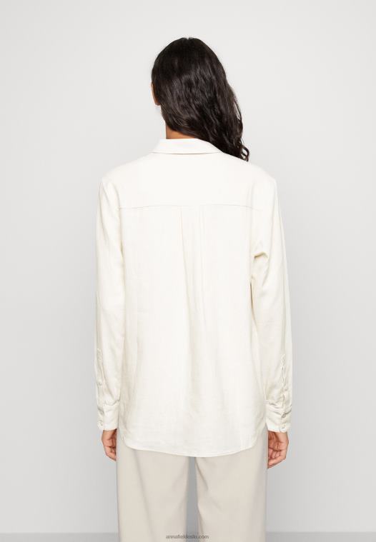 Anna Field kvinner lin-mix button down bluse button down bluse beige P266L680 - Bilde 3